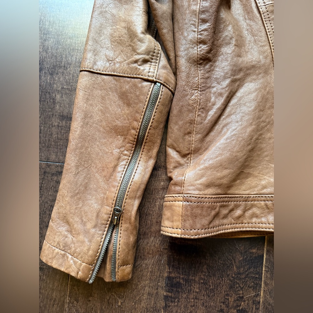 Danier Whiskey Brown Genuine Leather Zip up Jacket with Hood XSmall - Picture 9 of 14